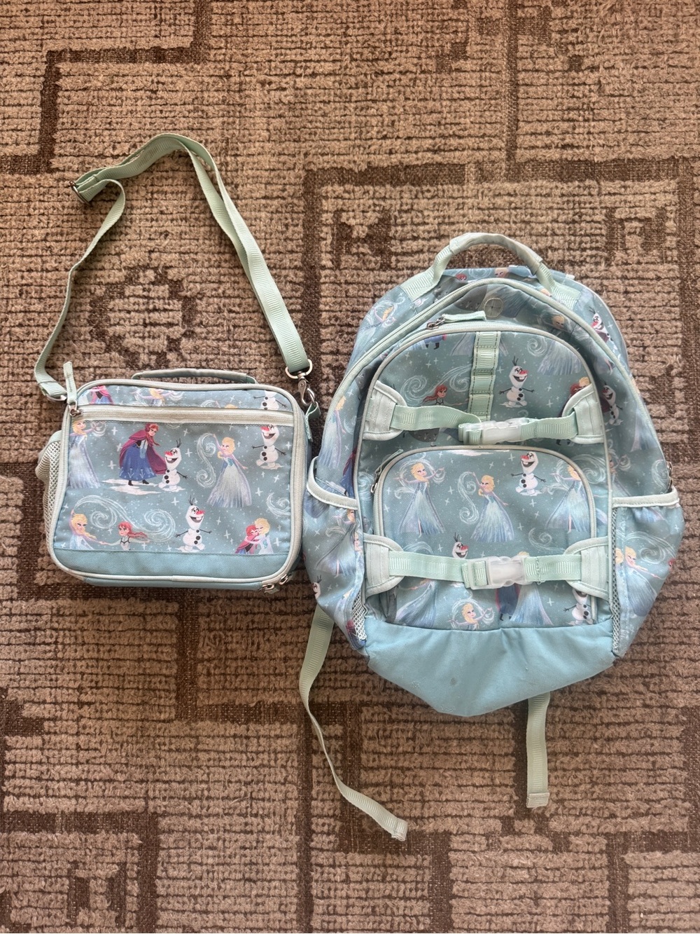 Pottery Barn Kids Frozen-Themed Light Blue Backpack and Lunch Bag Set